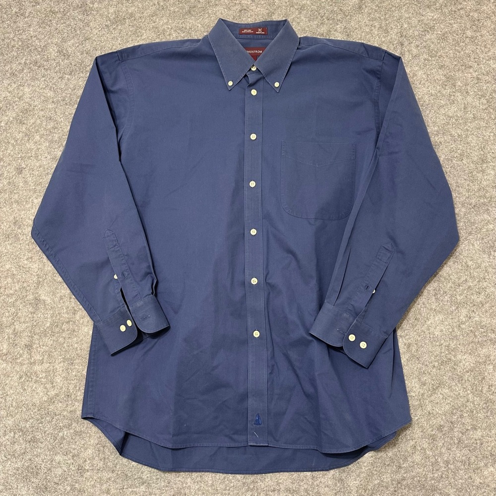 Nordstrom Button Down Shirt Mens Large Blue Smartcare Cotton Long Sleeve Pocket